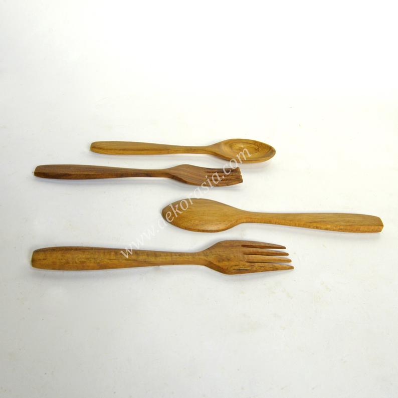 Teak Wooden Spoon and Fork - Length 7.1 Inches | Kitchenware